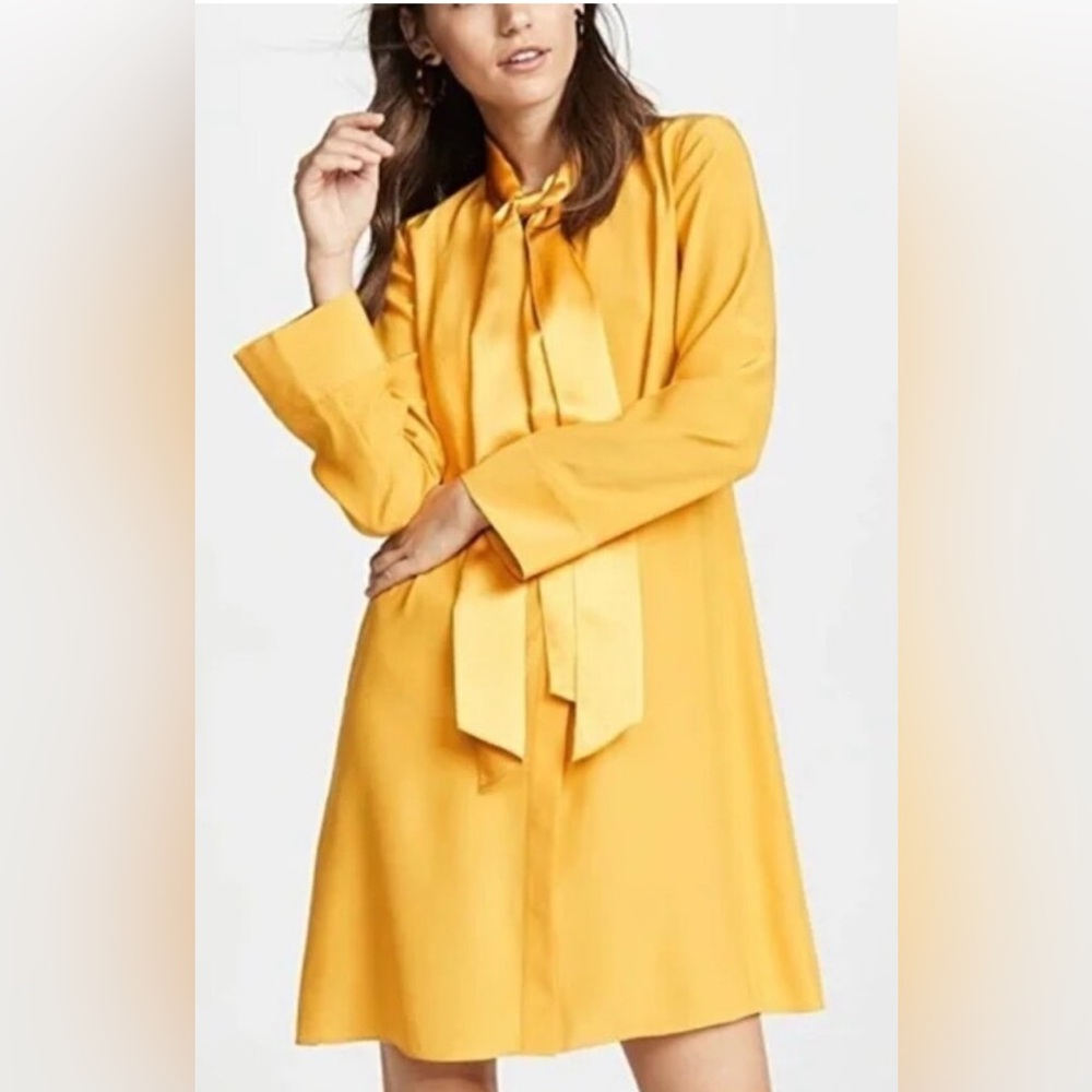 Tory Burch Golden Crest Sophia Silk Dress‎ Long Sleeve Sz 14 Minimalist Feminine - Picture 9 of 10